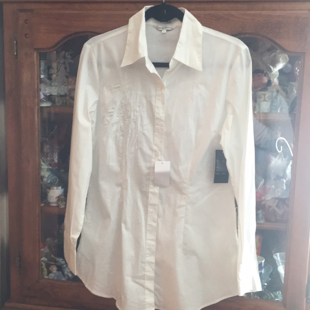NWT White Cotton Blouse With Detailed Stitching L